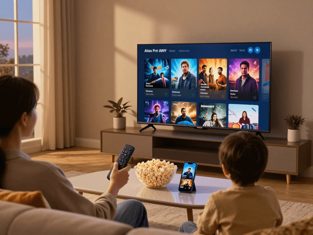 Expérience de divertissement à domicile avec Atlas Pro sur Smart TV.