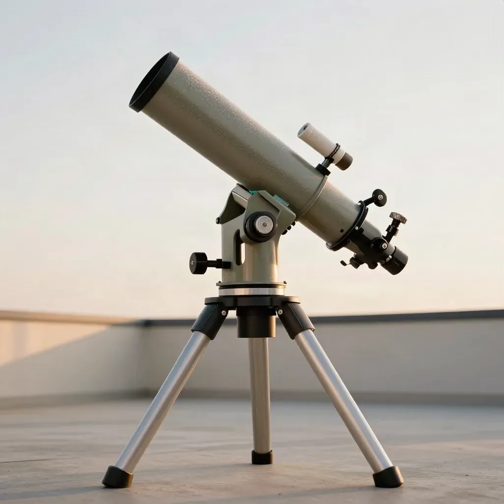 Monture de télescope équatoriale verrouillée, contrepoids et support en aluminium sur terrasse
